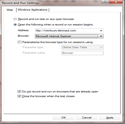 UFT 12.5 record and run settings