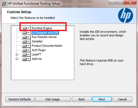 UFT Runtime engine installation